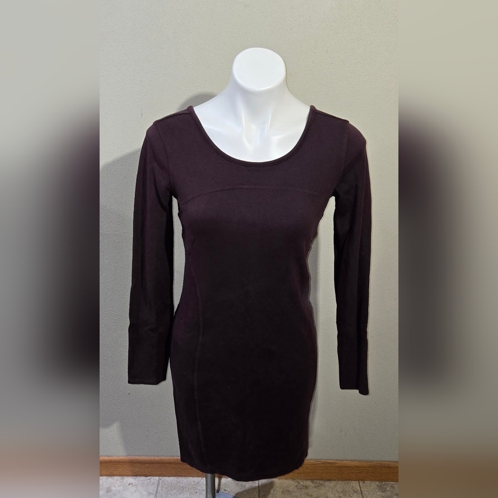 Athleta Dress Womens Small Purple Illusion Long Sleeve Mini Dress V Back Casual